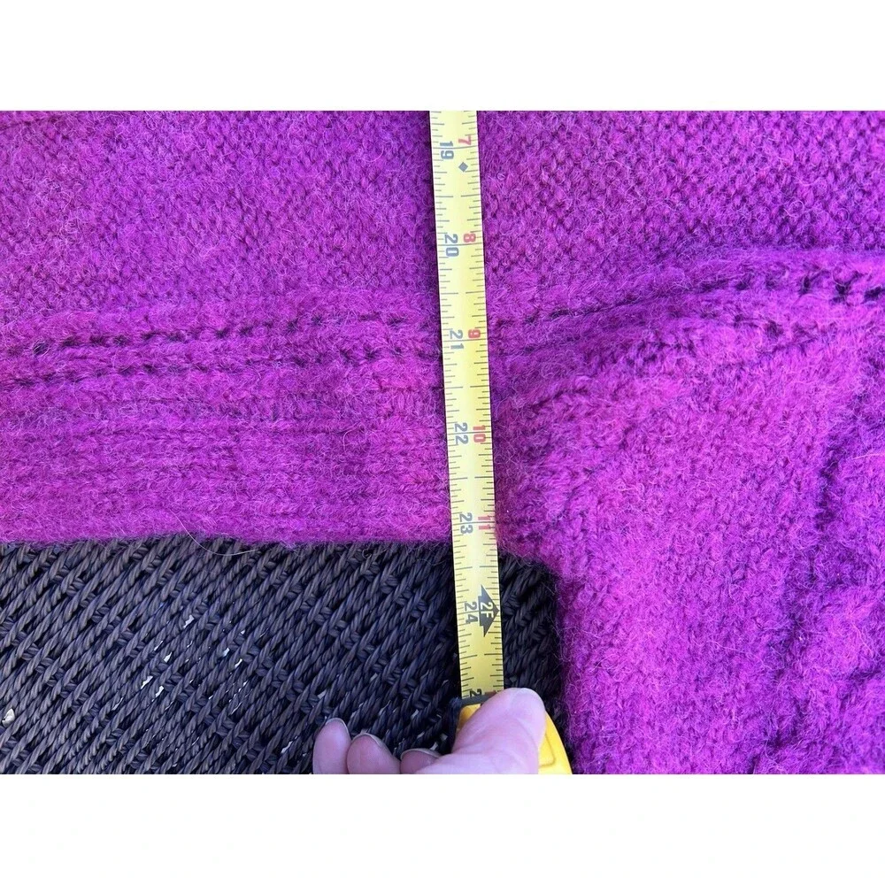 &Merci Women M Berry Pink Open Cable Knit Chunky Wool Mohair Blend Sweater